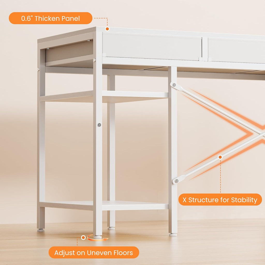47" Computer Desk with 6 Drawers, Home Office Gaming Desks with Storage Shelves