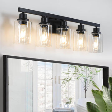 5-Light Black Bathroom Vanity Light, Modern Vanity Lighting Fixture , 31" Matte Light Fixture, Wall Sconces with