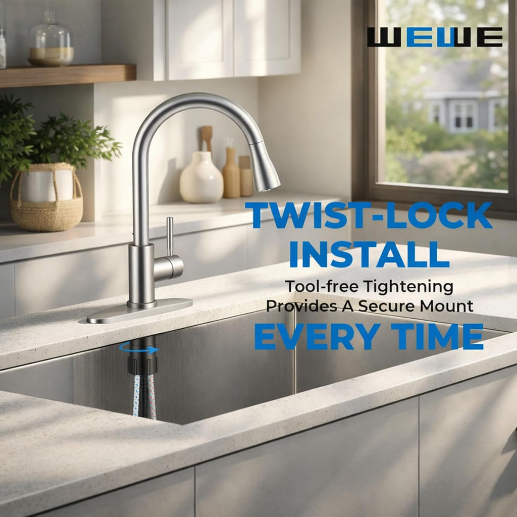 Single Handle High Arc Brushed Nickel Pull Out Kitchen Faucet,Single Level Stainless Steel Kitchen Sink Faucets with Pull Down Sprayer,Suitable for Laundry Rv Bar