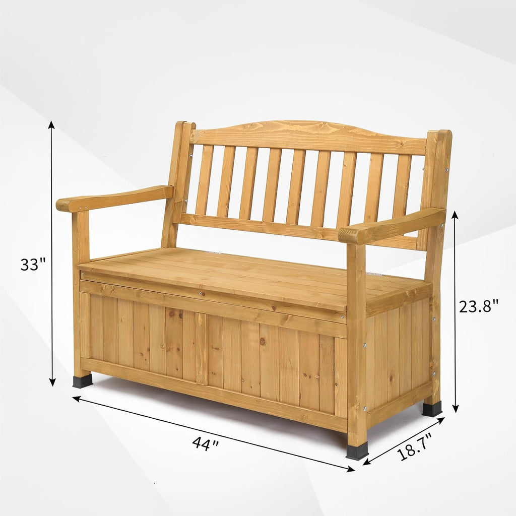Outdoor Wooden Storage Bench, Large Deck Box with Seating & Armrest, Patio Organizer Loveseat for Garden Porch