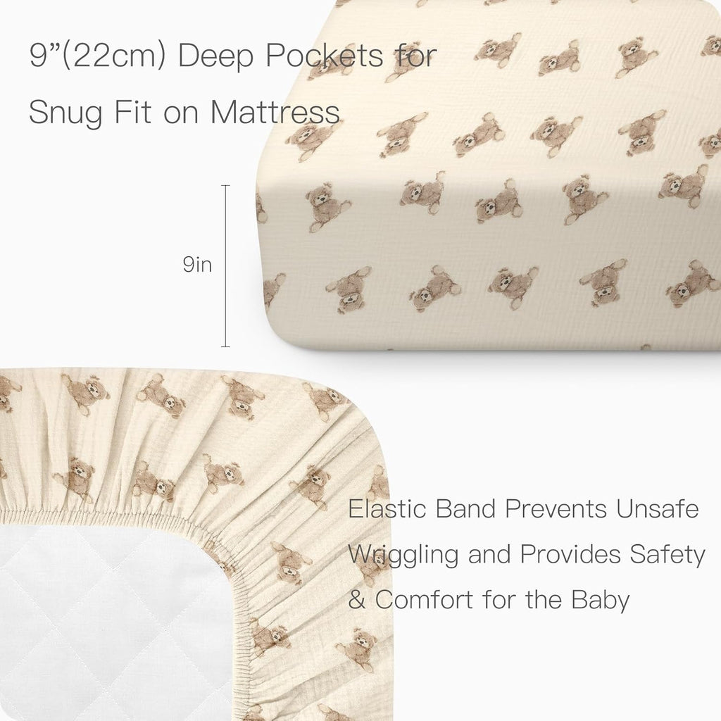 Organic Crib Sheets Fitted Crib Mattress Sheet 2 Pack 52x28 Inches 100% Muslin Cotton for Baby Girls & Boys, Soft