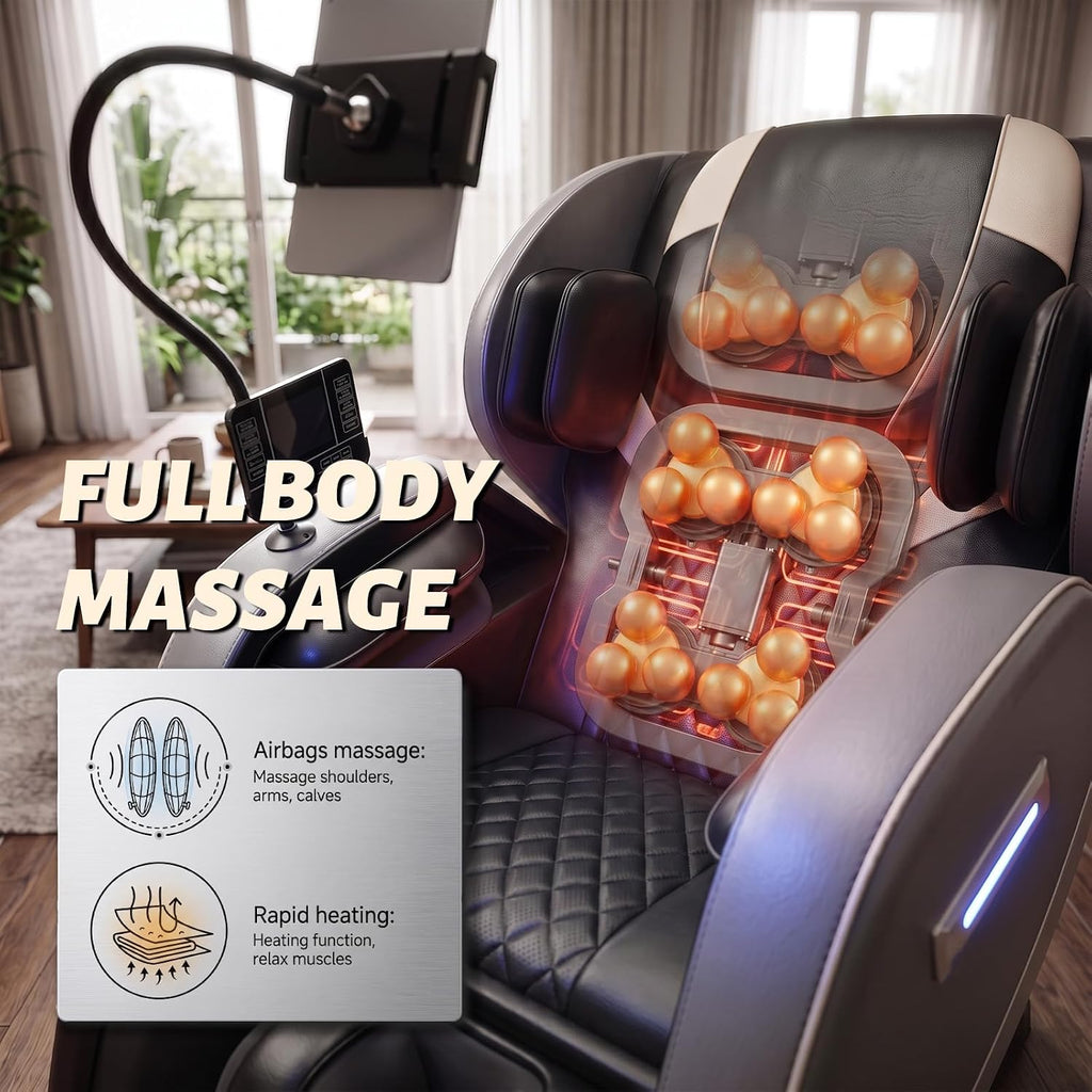 Massage Chair Full Body, Zero Gravity Massage Recliner Chair with Foot Shiatsu & Back Heating, 6 Fix Point Rollers