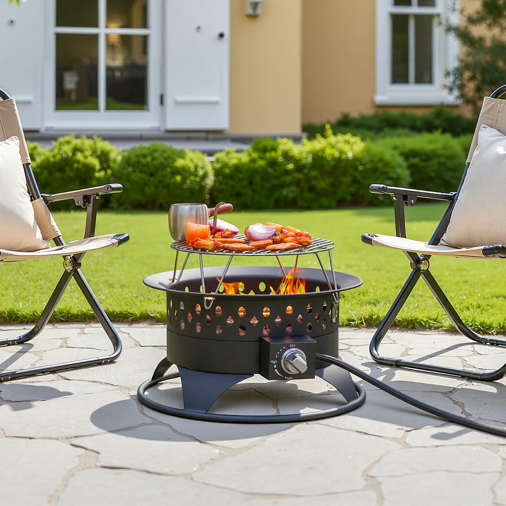 Propane Fire Pit with Grill, 20 in, 60, 000 BTU
