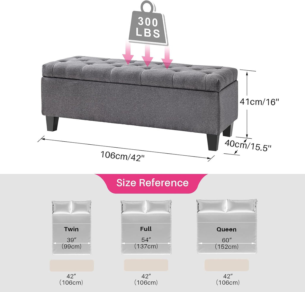 Redlife 42" Storage Ottoman Bench, End of Bed Storage Bench,330 LBS Load