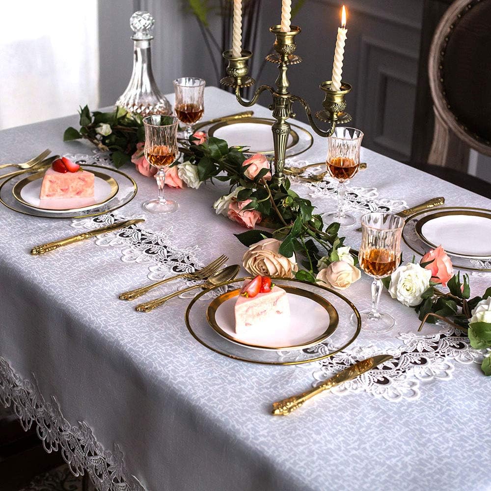 Rectangular Lace Fabric Tablecloth with Macrame Border Clear Embroidered Kitchen Tablecloths for Ele