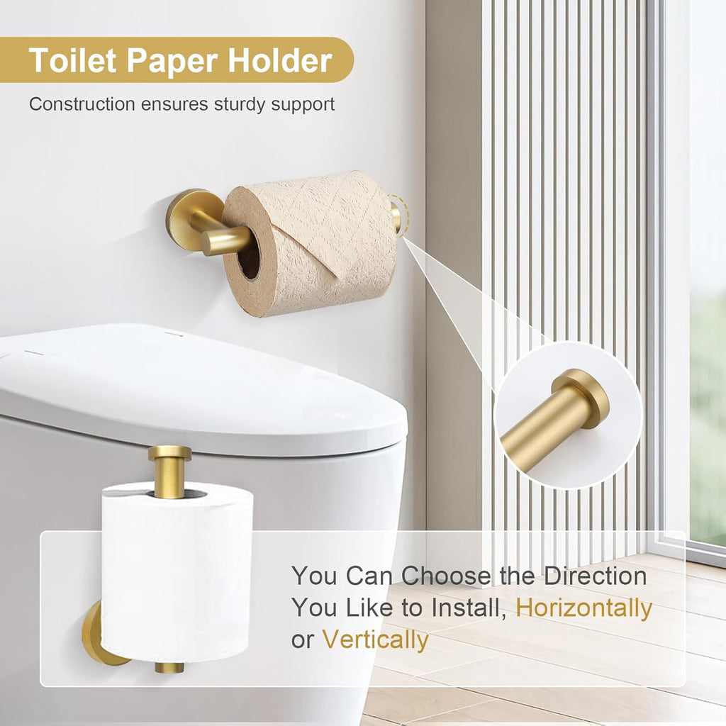 5 Piece Bathroom Accessories Set Brushed Gold Bathroom Hardware Set 23.6 Inch Bath Towel Bar Set SUS304 Stainless