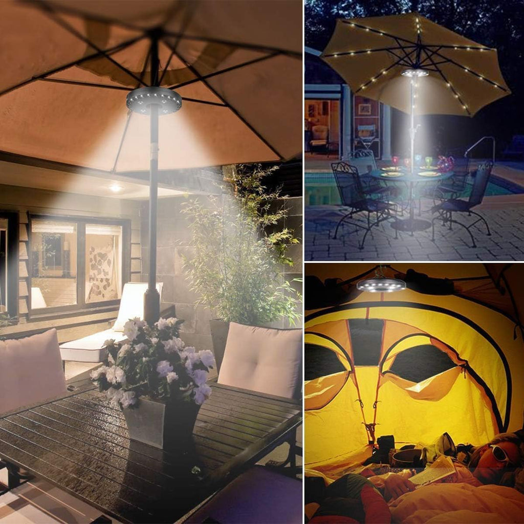 Patio Umbrella Lights Battery Operated (2 Pack) 3 Brightness Modes Cordless 28 LED Lights LED Umbrella Pole Light