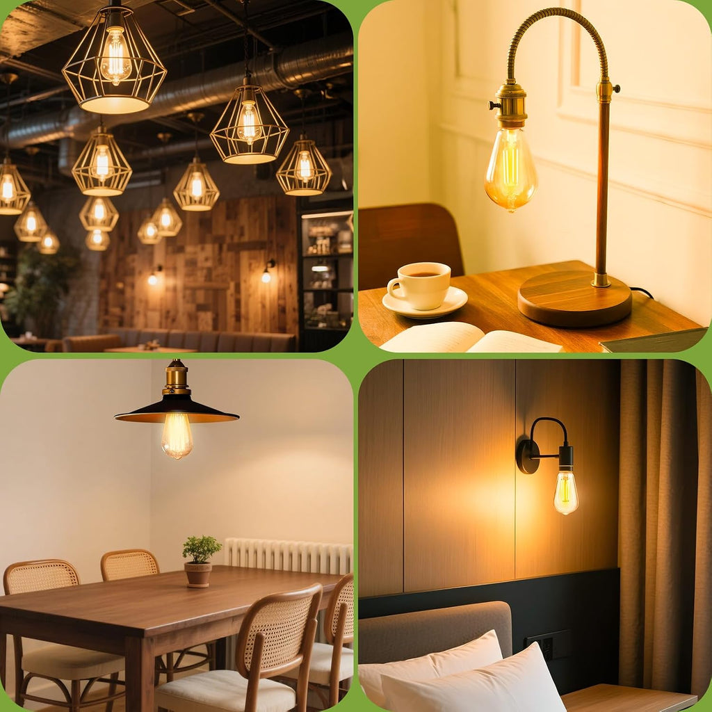 LED Edison Bulbs 40 watt Equivalent, E26 Light Bulb Dimmable, Soft White 2700K, Amber Glass ST58 Vintage LED Bulbs (4 Pack)