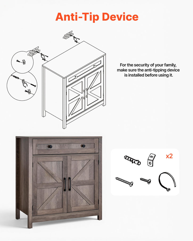 Buffet Cabinet, Farmhouse Sideboard Cabinet with Drawer, 30" Coffee Bar Cabinet with Adjustable Shelves & 2 Barn