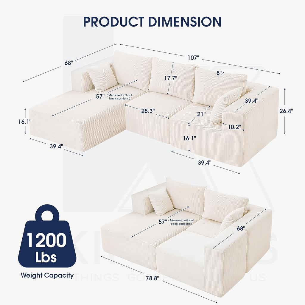 107'' Modular Sectional Sofa, L Shaped Cloud Couch for Living Room