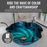 Eden Bath Caribbean Wave Round Glass Sink Bowl Bathroom Vessel Sink for Vanity Top