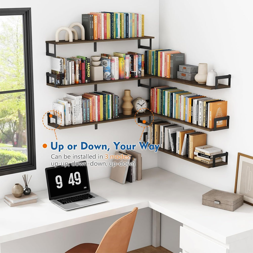 Floating Shelves for Wall 36 Inches Long 8 Inch Deep, Large Wall Book Shelves , Rustic Wood Hanging Bookshelf Office