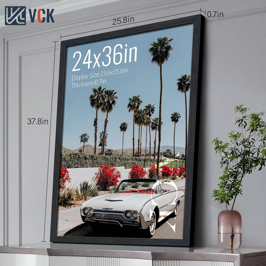 24x36 Poster Frame 3 Pack, Black Oak Wood Wide Border, for Picture | Light Woodgrain, Wall Hanging, HD Plexiglass