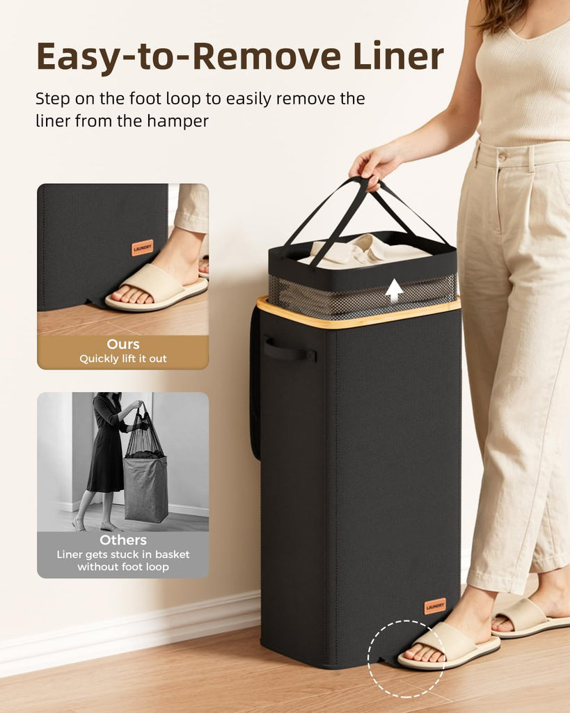 100L Laundry Hamper with Lid, Large Clothes Hamper, Black