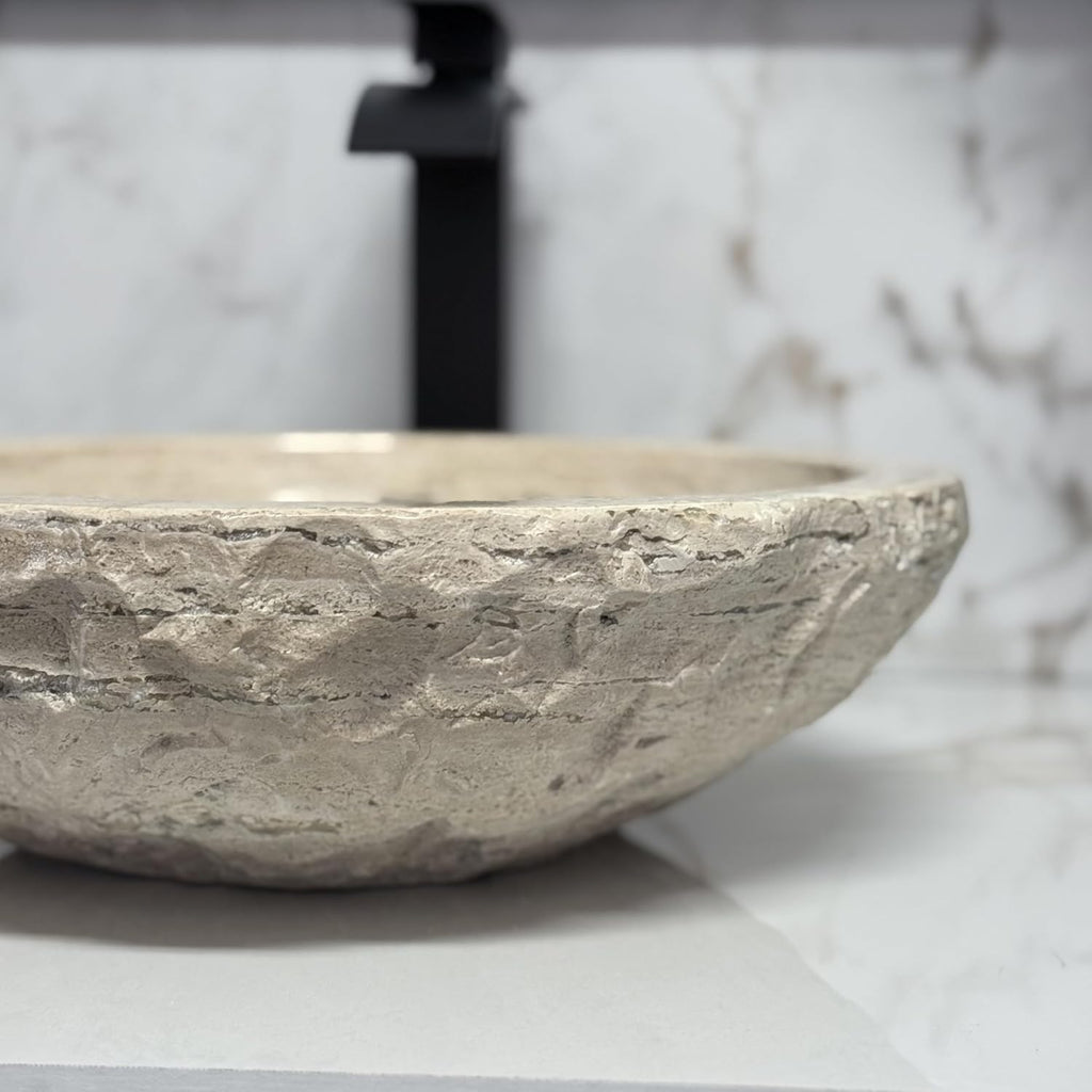Shades of Nature Travertine Bathroom Sink - Modern Above Counter Bathroom Vessel Sink