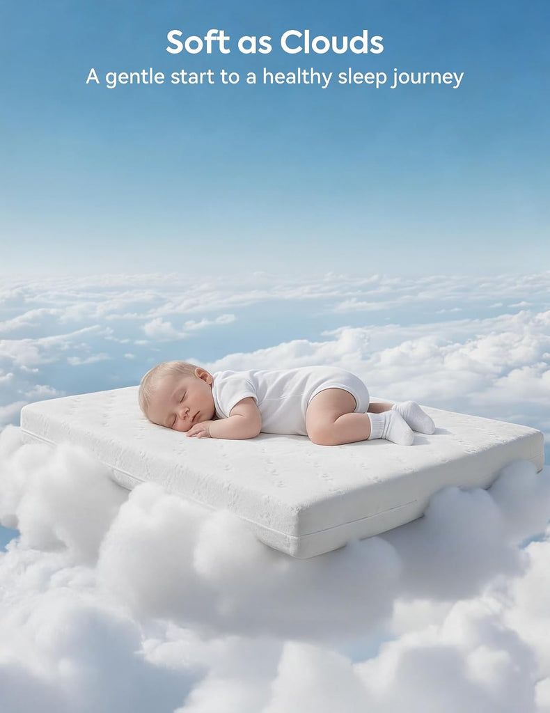 Breathable Crib Mattress, Dual Sided, Memory Foam Toddler Mattress | Machine Washable Cover, Waterproof Inner Liner