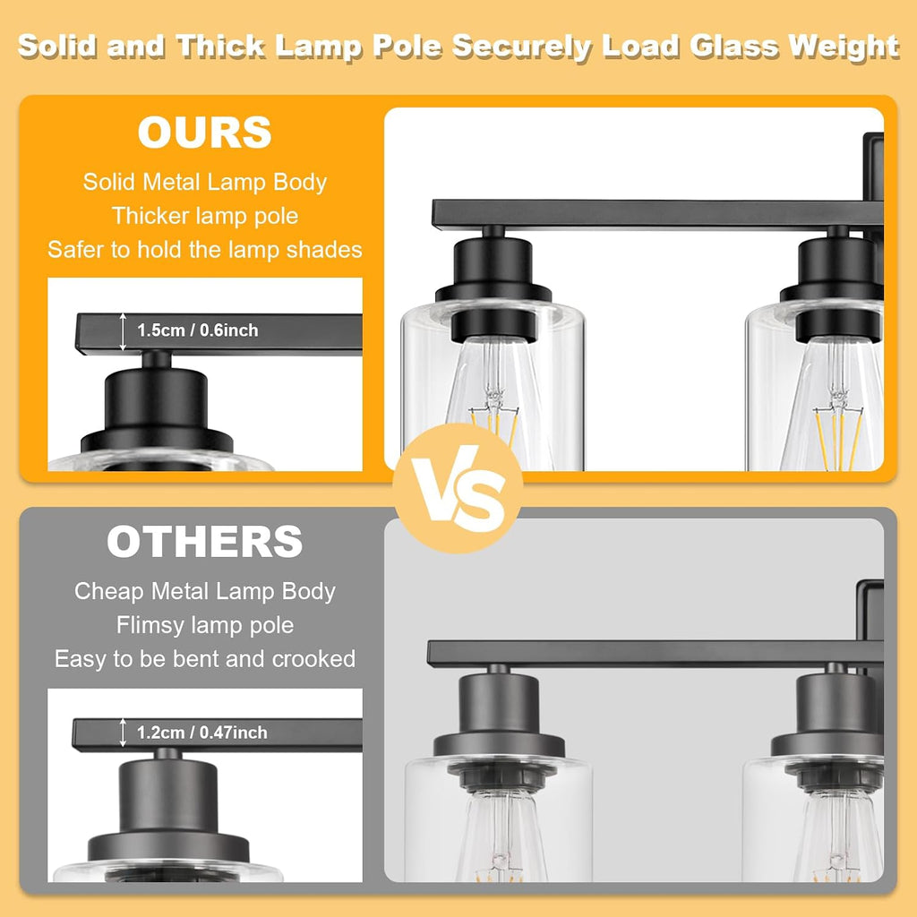 Modern Black Bathroom Light Fixtures, 4-Light Vanity Lights Over Mirror with E26 LED Bulbs Included, Wall Sconce with