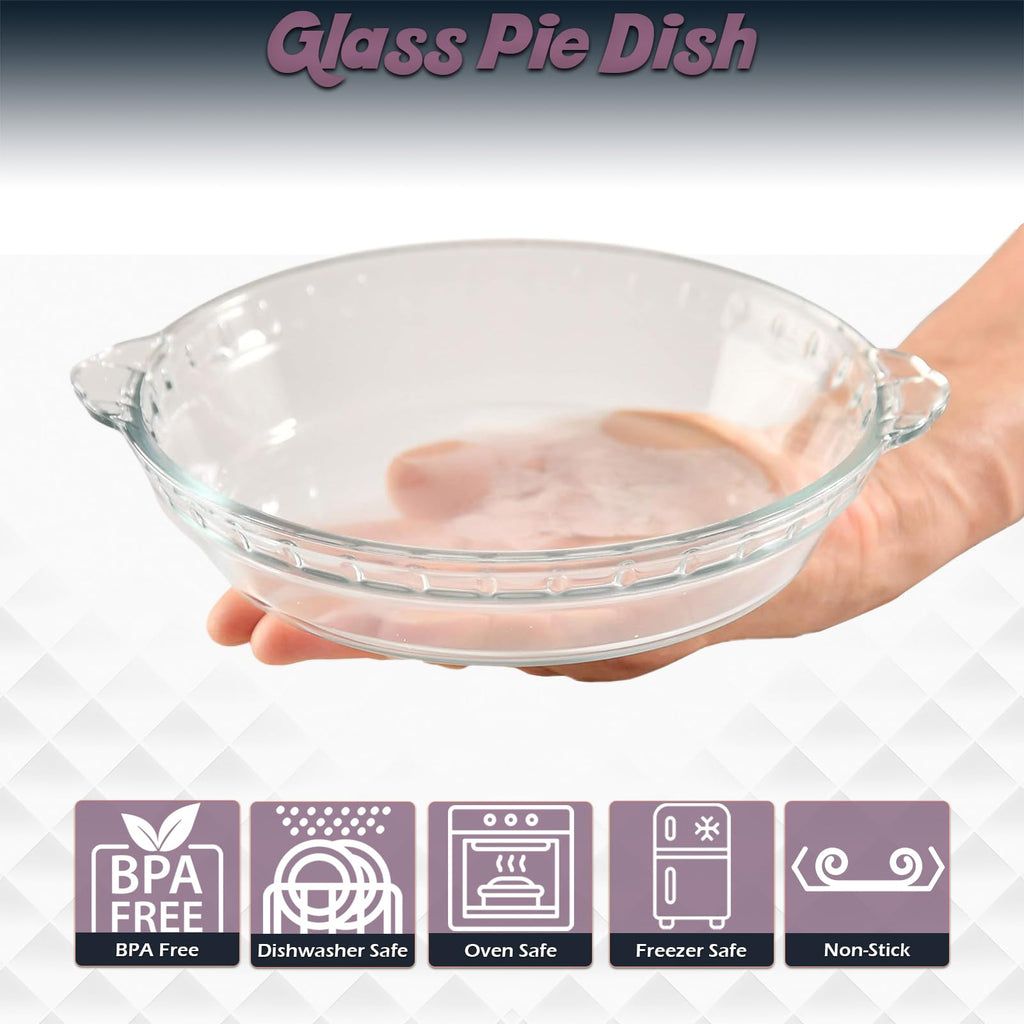 Set of 2 Glass Pie Plates - 7" Baking Dishes with Handles - Durable, Compact, Oven & Freezer Safe Kitchen Accessories