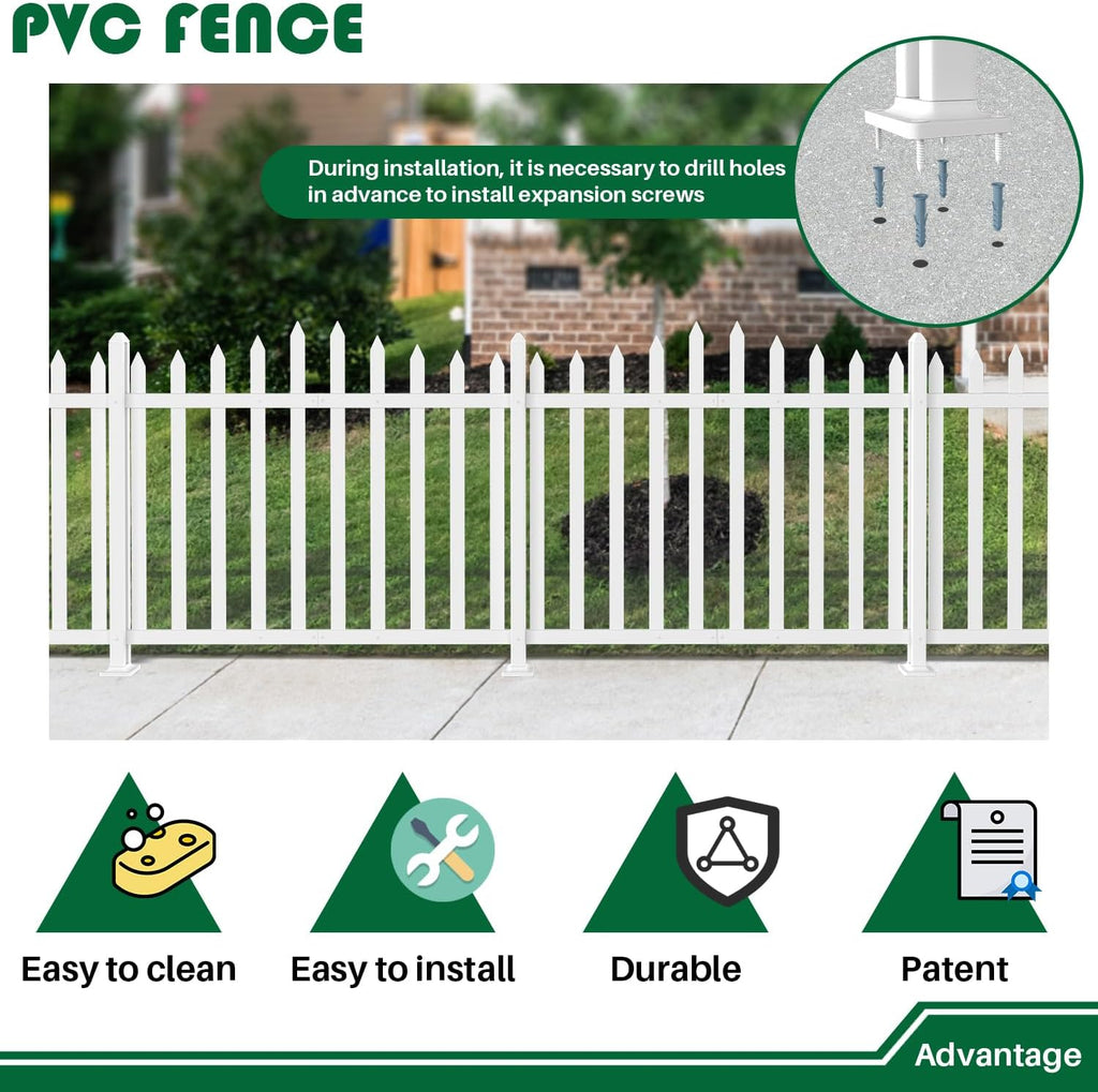 Vinyl Garden Fence- 6Sets, 84" W X 36" H White Picket Panels PVC Fence for Outdoor Pool Dog Temporary Fence, Suitable