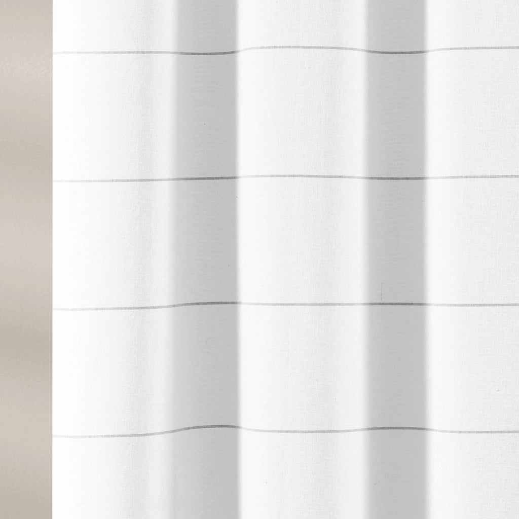White Woven Cotton with Gray Stripe and Tassel Fringe, Bathroom Accessories (72" x 72")