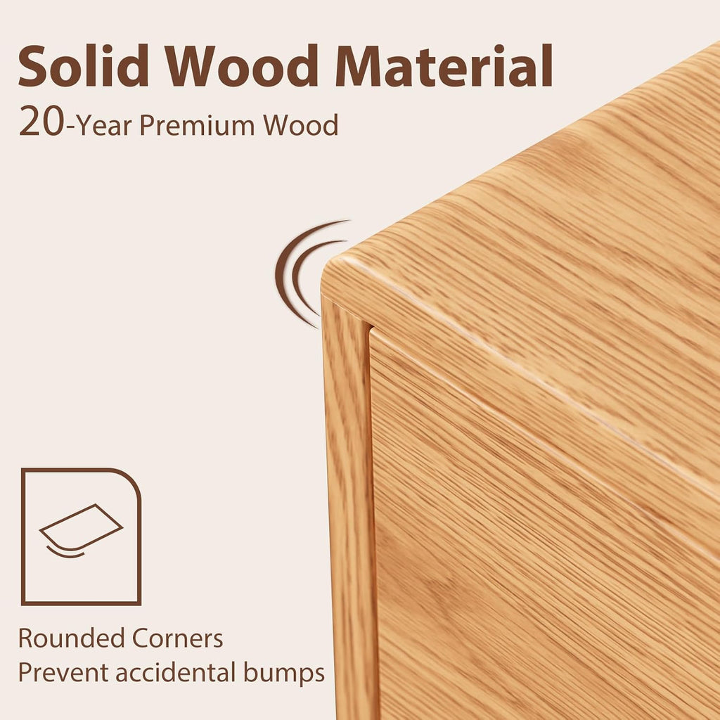 Solid Wood Nightstand Natural Night Stand with Drawers Mid Century Modern Nightstand with Storage,Wood Night