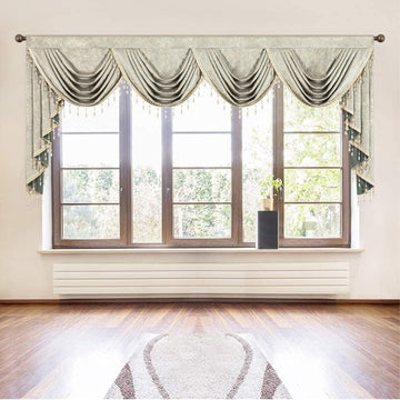 Thick Velvet Curtains Valance, Gold Print Thermal Insulated Waterfall Valances Living Room, Rod Pocket Top, W110
