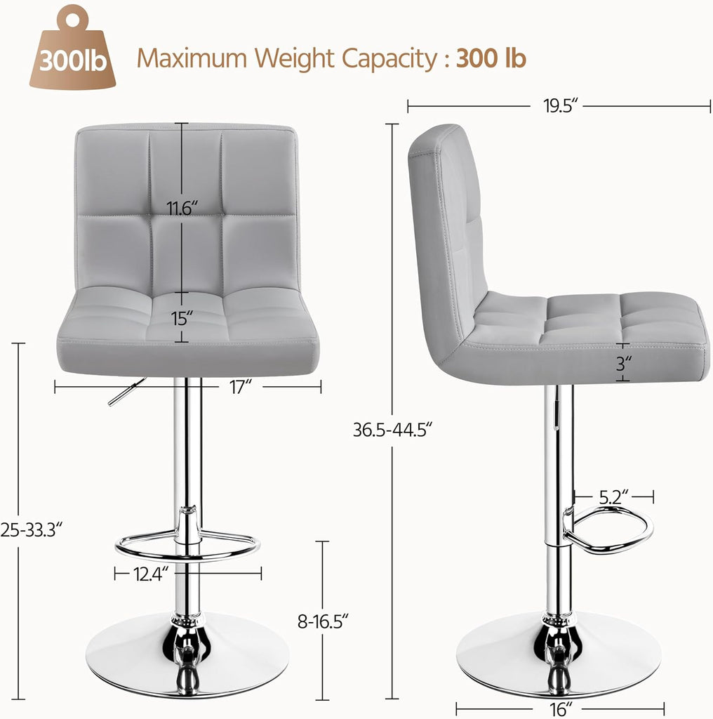 Bar Stools Set of 4, PU Leather Adjustable Barstools, Modern Counter Stools with Back and Footrest, Counter Height