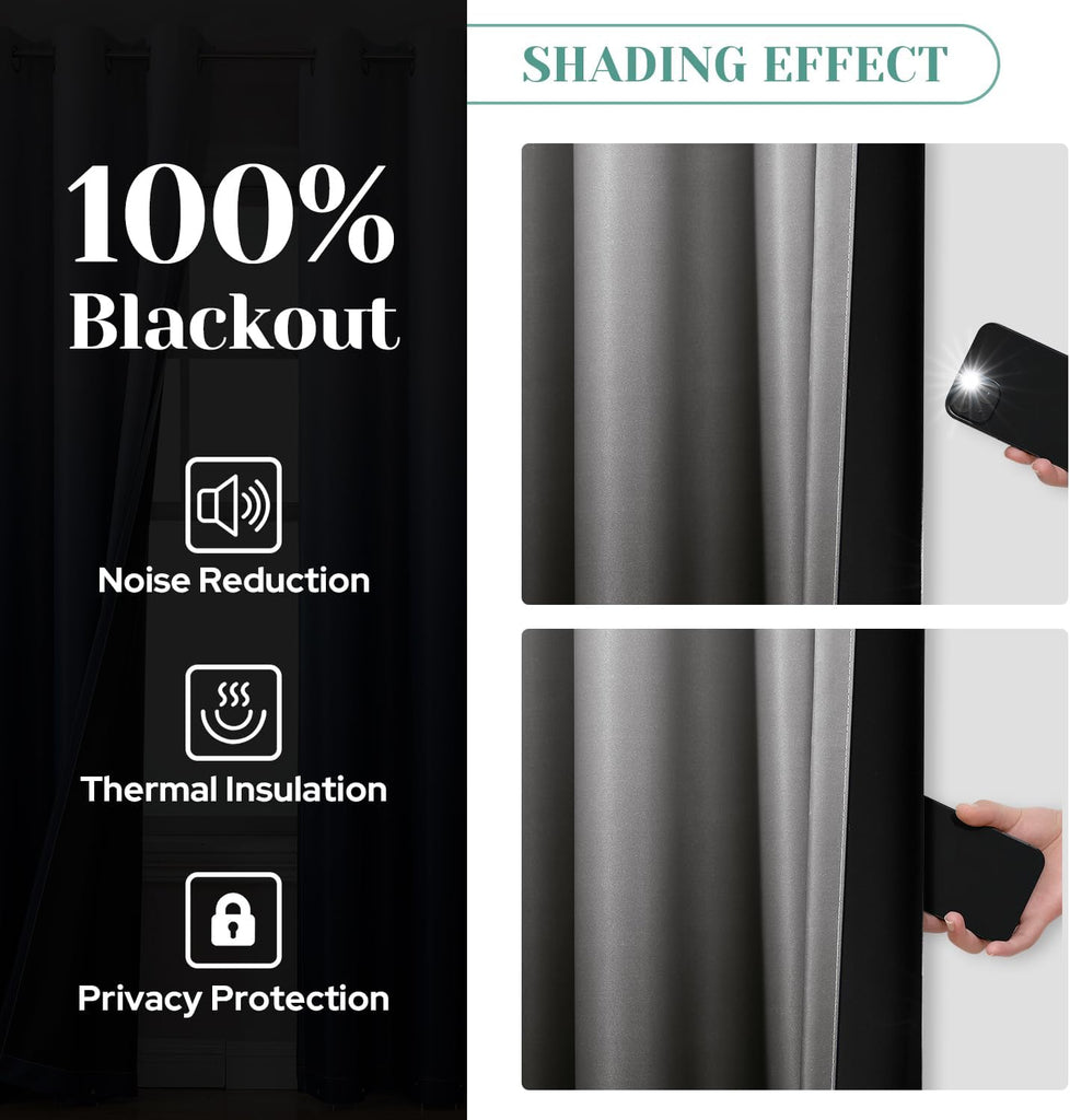 Black 100% Ombre Blackout Curtains, Room Darkening Gradient Light Blocking Thermal Insulated
