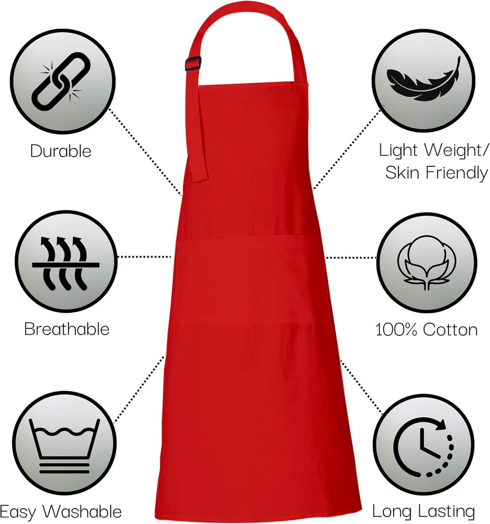 100% Cotton Cooking Apron with 3 Pockets Kitchen Chef BBQ Adjustable Bib Aprons for Women Men