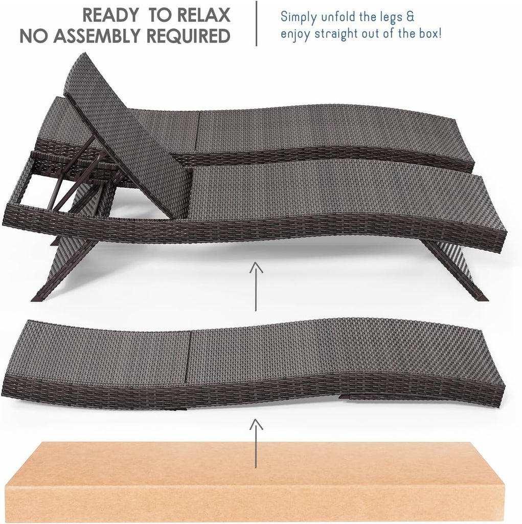 Chaise Lounge Chair Outdoor Set of 2, Wicker Patio Lounge Chair, Outdoor Lounge Chair with Reclining Backrest