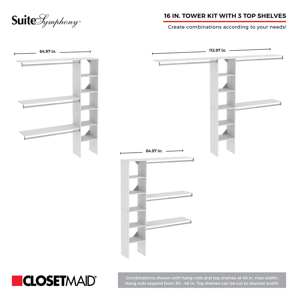 SuiteSymphony 16-Inch Closet Organizer with Shelves, Natural Gray