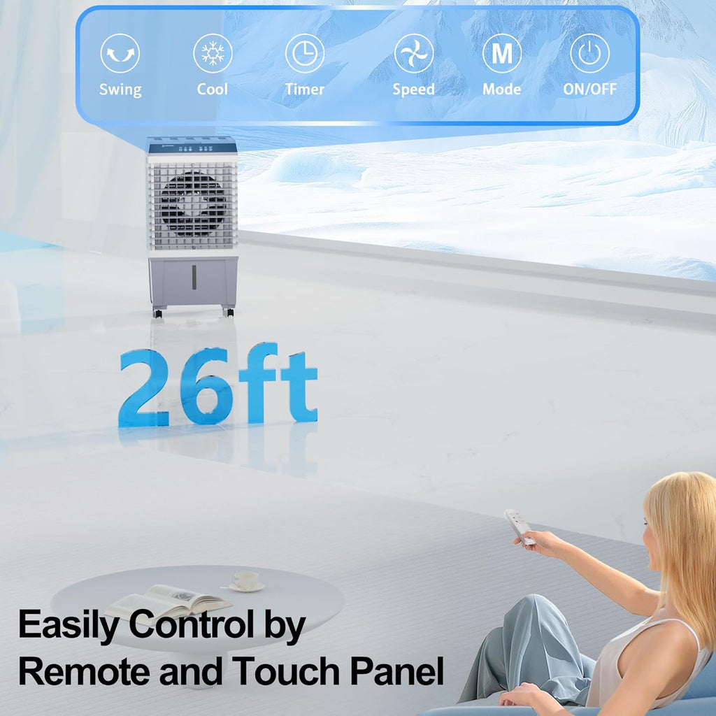 1800 CFM Evaporative Air Cooler, 3-IN-1 Swamp Cooler Air Conditioner with Copper Motor, 5.3 Gallon Water Tank