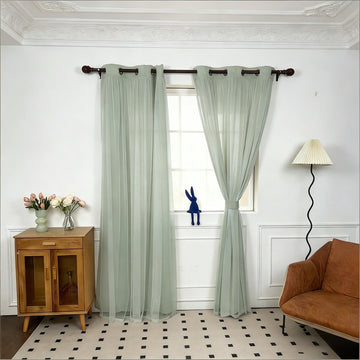 Blackout Curtains with Sheer Overlay, Mint, 37x72 Inches