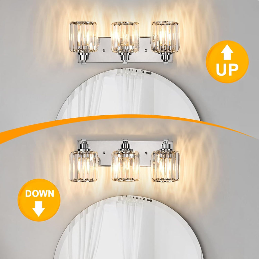 3 Lights Crystal Bathroom Vanity Light Modern Chrome Bathroom Light Fixture Bathroom Lighting Fixtures Over Mirror