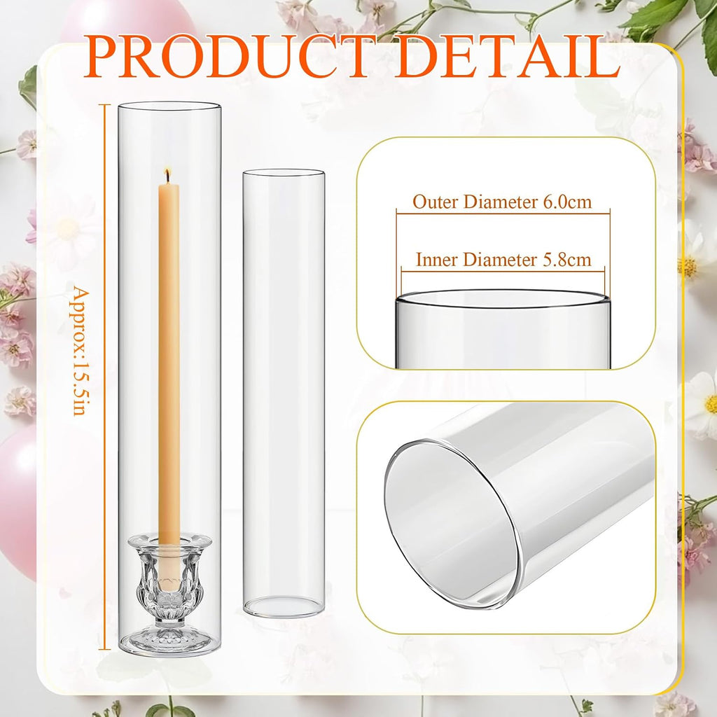 24 Set Glass Hurricane Candle Holders 11.8" Open Ended Glass Candleholder Tube Shape Bottomless and 1.9" Taper Clear