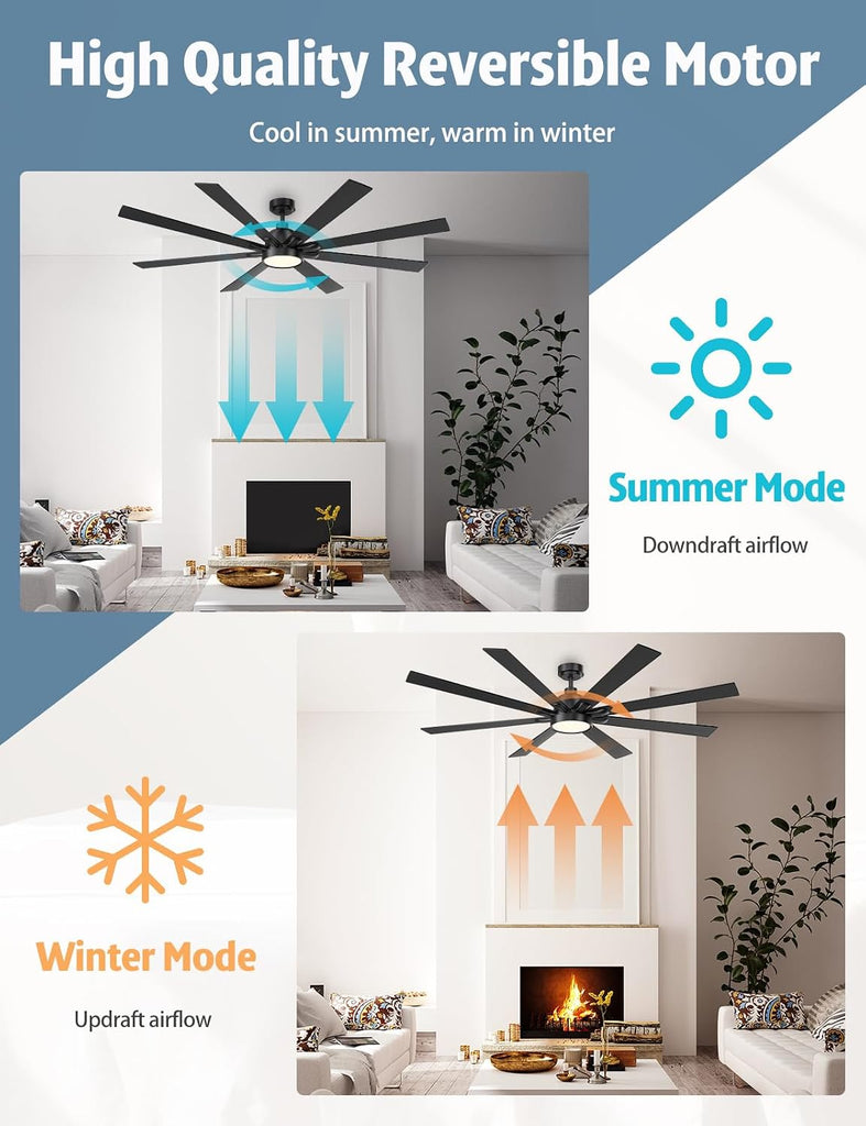 72" Ceiling Fan with LED Light and Remote - Brown and Black