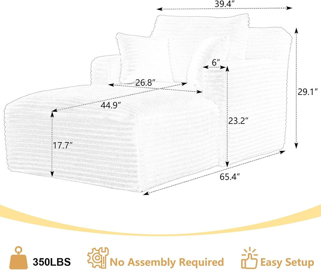 65.4" Boneless Chaise Lounge Chair Indoor, Comfy Beige Reading Chair | Corduroy Deep Seat Upholstered oversized