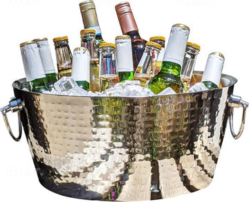 Insulated Hammered Stainless Steel Beverage Tub & Ice Bucket, 12QT