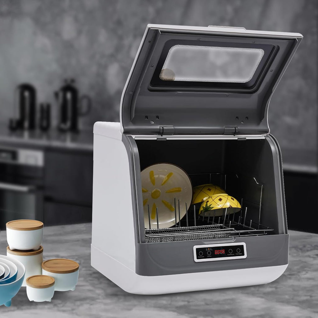 Portable Countertop Dishwasher Compact Dishwasher,3 Washing Programs,75°C Hot Air Drying,360° Rotating Spray