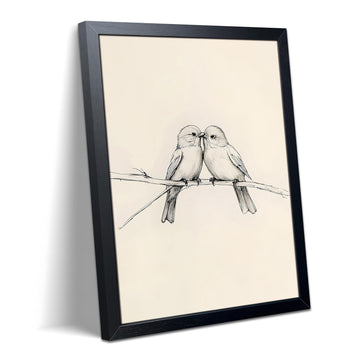 Minimalist Bird Line Wall Art, Love Birds Canvas Framed Poster Painting Print Picture, Black and White Sketch Art