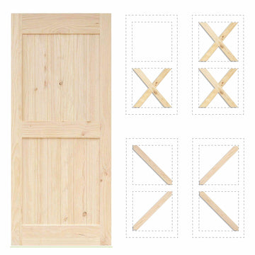 5-in-1 Design Solid Natural Pine Wood Barn Door, 24in Wide 84in High, Unfinished and Unassembled, with Pre-drilled