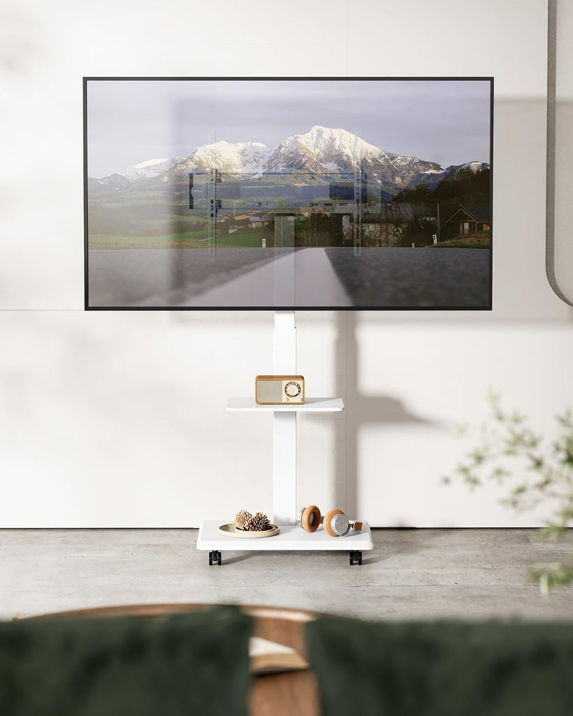 Steel Base Rolling TV Stand for 32-75 inch TVs up to 110 lbs, Leveling & Tilt & Swivel Mobile TV Stand with Hidden