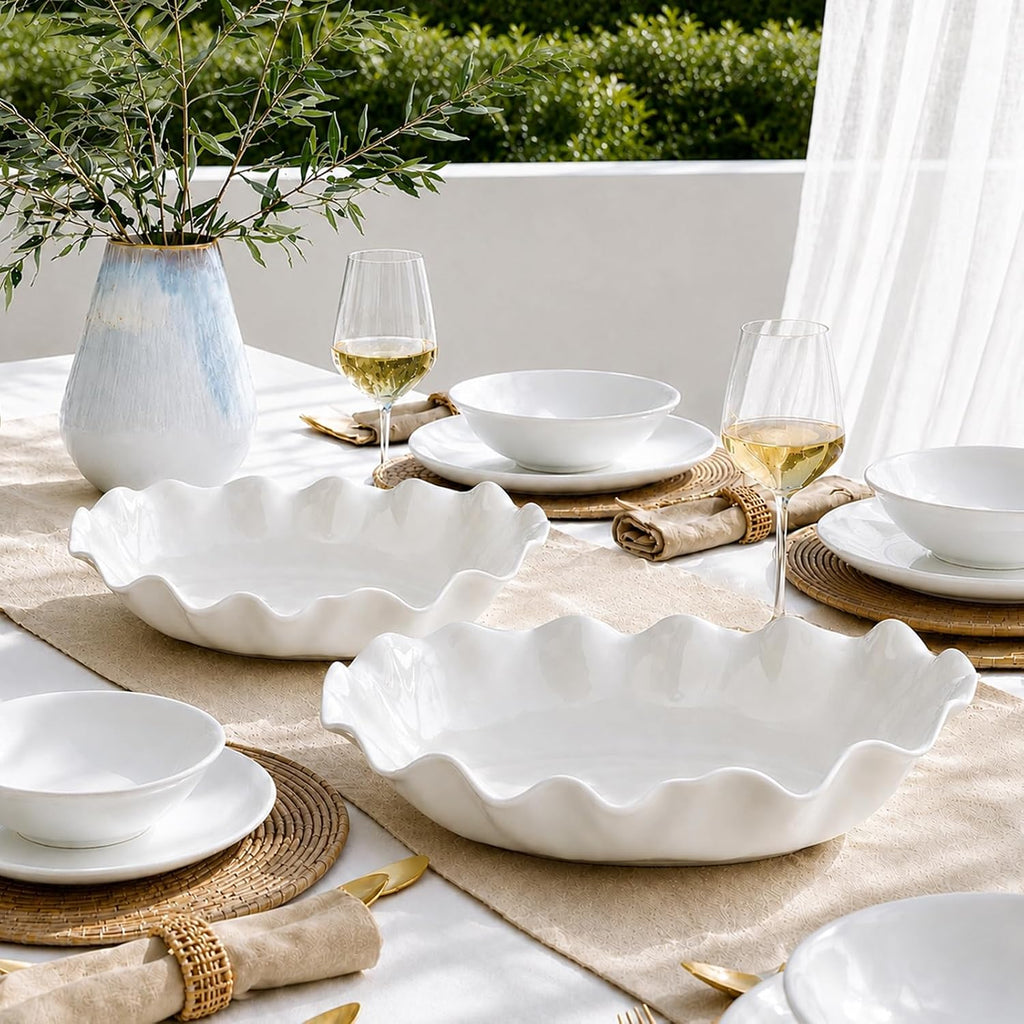 Ceramic Serving Bowls Set of 2, Large Serving Dishes for Party Entertaining, 12" & 16" Oval Deep Serving Platter