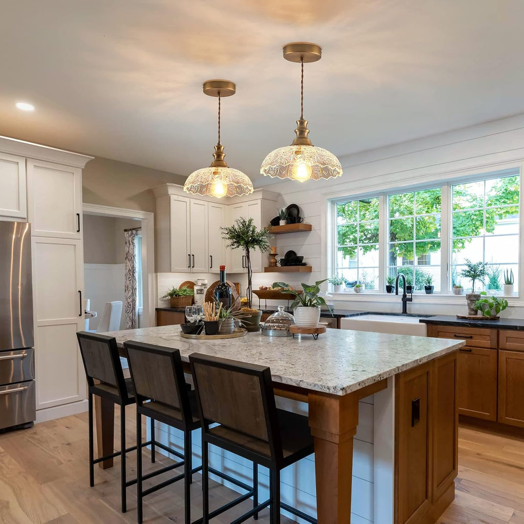 1-Light Pendant Light with Oil Rubbed Bronze Metal Glass Shade and Adjustable Cord Industrial Ceiling Hanging Light