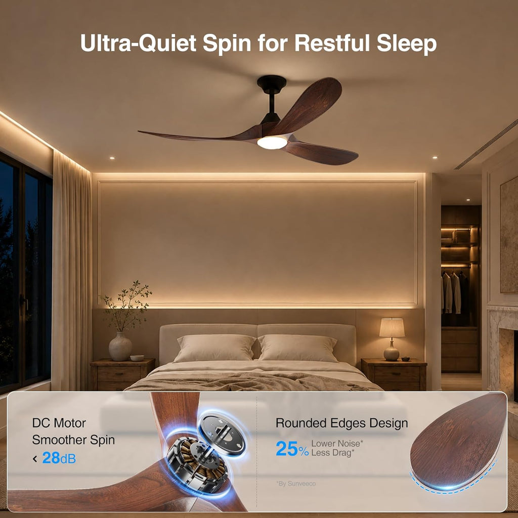 Wall Switch-60 inch Outdoor Ceiling Fan with Light Remote for Patios, Wet Rated Wood 3-Blade Propeller Ceiling Fans