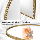 Arched Antique Gold Mirror with Beaded, 28"x36" Decorative Wall Mirrors, Champagne Bronze Brass Frame Vintage Mirror