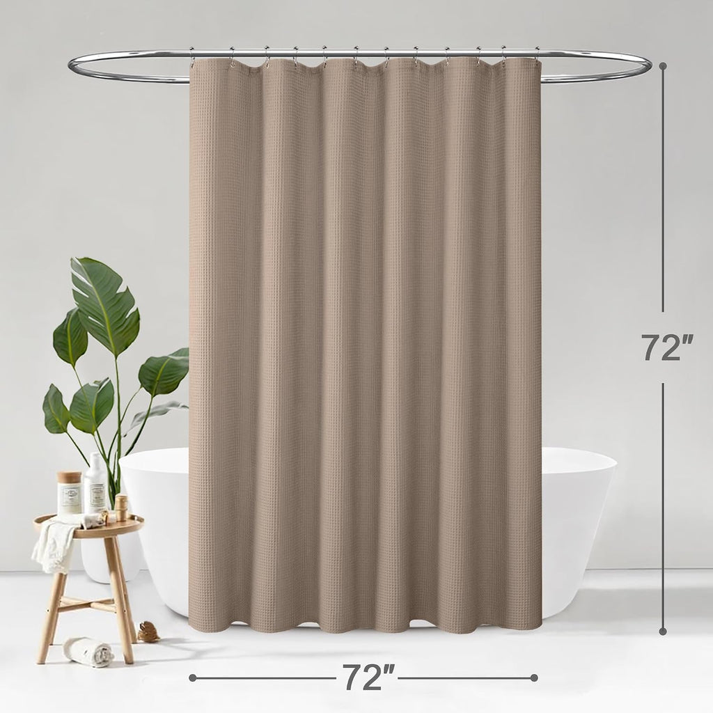 Waffle Weave Shower Curtain - Beige Cotton Fabric Texture Heavyweight Shower Curtain ,Washable,72Wx72L