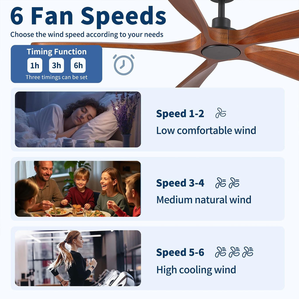 Farmhouse Ceiling Fan no Lights with Remote Control, 60 Inch Outdoor Indoor Ceiling Fan Without Light