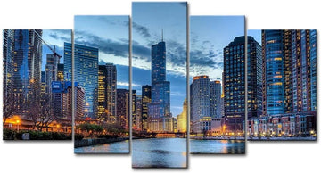 Chicago Wall Art 5 Panel Chicago Skyline Usa Pictures Prints On Canvas City The Picture Decor Oil Modern Decoration