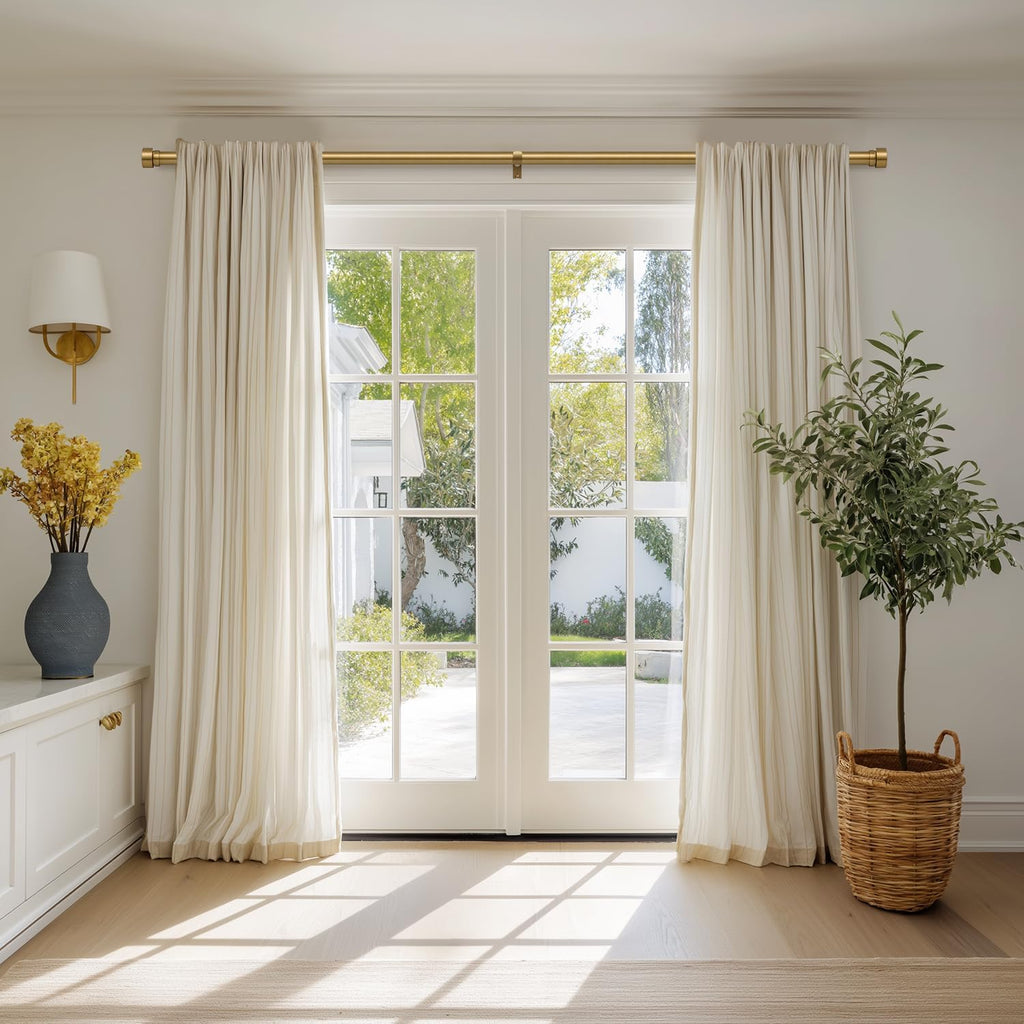 Warm Gold Curtain Rods for Windows Adjustable Length Heavy Duty 1" Diameter Brass Bronze Long Window